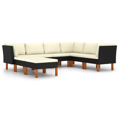 A sectional outdoor sofa set with cream cushions and black frames, shown from a front-side angle on a white background.