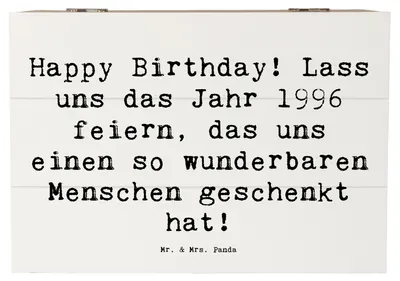 Produktbild von Mr. & Mrs. Panda Holzbox Spruch 1996 Geburtstag 22 x 15 cm - Weiß - Geschenk, Happy Birthday, besondere Erinnerung, Kiste mit Deckel, Erinnerungsbox, wertvoll, Schatulle