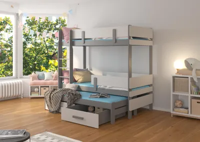 Obrázek produktu pro Dětská patrová postel pro tři s matracemi 80x180 GADORA - šedá