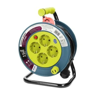 Immagine prodotto di Orno AE-1339 Mini avvolgicavo 15m con 4 prese, supporto in metallo e protezione termica || 2300W / 10A, 230V, 50Hz || 18 x 24,5 x 14 cm (giallo)