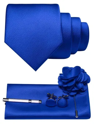 Produktbild von Herren Krawatten-Set mit Einstecktuch, Manschettenknöpfen, Krawattenklemme und Brosche, Blau