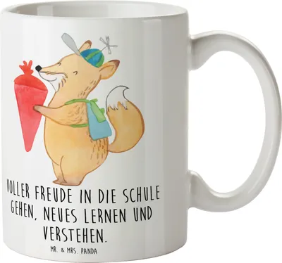 Produktbild von Mr. & Mrs. Panda Pott Schulanfang Freude - Weiß - Geschenk, Zuversicht, Teetasse, Kaffeetasse, Tasse, Trost, Vertrauem, Teebecher, Einschulung, Glücksbringer, Schulkinder
