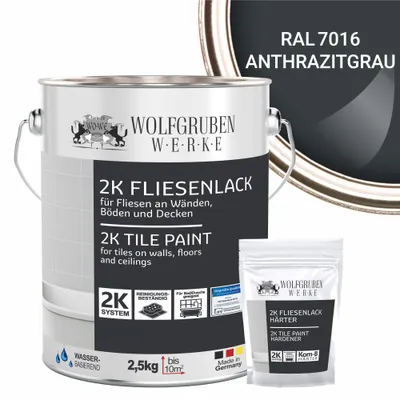 Produktbild von 2K Fliesenlack Fliesenfarbe Wand Bodenfliesen W712 Anthrazit-Grau RAL 7016 - 2,5Kg
