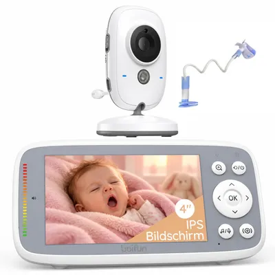 Zdjęcie produktu dla Monitory niemowląt z 3-krotnym zoomem, 4-calowa kamera dla niemowląt, niewidoczne podczerwienie (nocna obserwacja), 4 porty dla kamer, funkcja VOX, regulacja głośności, wyświetlacz IPS, odtwarzanie kołysanek