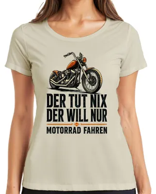 Zdjęcie produktu dla Koszulka damska "On nic nie robi, on tylko chce jeździć motocyklem" - sarkazm, naturalny materiał, rozmiar XXL