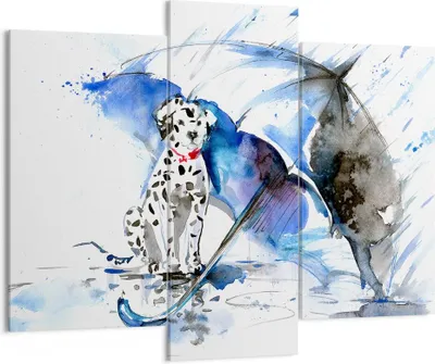 Produktbild von Bild auf Leinwand - Leinwandbild - Hund Regenschirm Regen Wetter - 130x100cm - Wand Bild - Wanddeko - Leinwanddruck - Bilder - Kunstdruck - Leinwand bilder - Wandkunst - CB130x100-3044