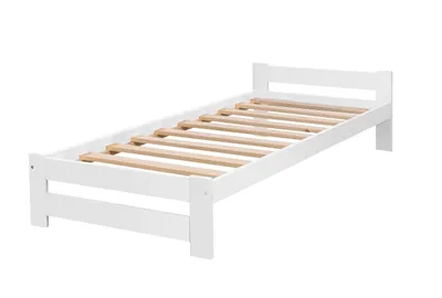Produktbild von Bettgestell Reko - Massivholz - Holzbett – mit Lattenrost / Rollrost - Bettrahmen - Einzelbett - Hotelbett - Weiß - 90x200 cm