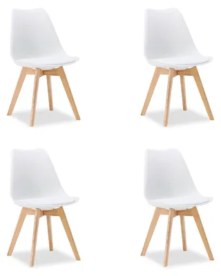 Produktbild von Küchenstuhl 4er Set Weiß Schalenstuhl Kunststoff Holzbeine Esszimmerstuhl Skandinavisch