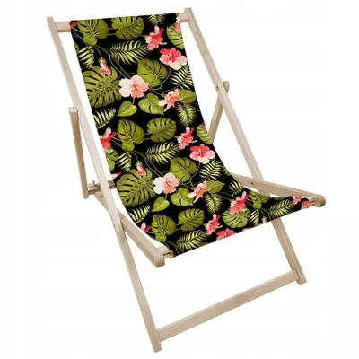 Produktbild von Liegestuhl klappbar aus Holz mit rotem Blumenmotiv – Klappstuhl Klappliege Sonnenstuhl Strandstuhl Gartenliege