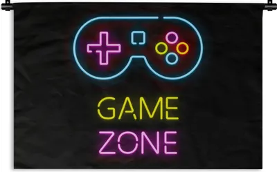 Produktbild von MuchoWow® Wandteppich Wandbehang Controller - Spiel - Neon - Schwarz - Zitate - Spielzone 90x60 cm Tapisserie Dekoration Wandtuch - Wandskulpturen - Bildteppich