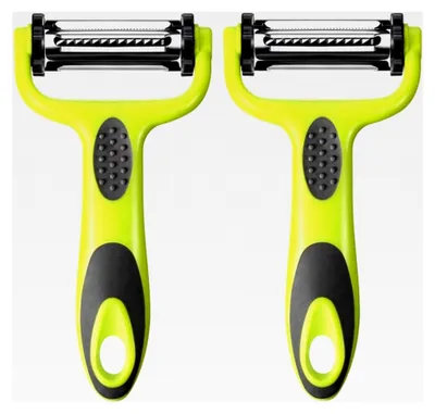 Produktbild von 2 Stück Multifunktionales 3-in-1 Sparschäler Set, Gemüseschäler & Obstschäler, Schwenkschäler, Y-Schäler, Kartoffelschäler, Karottenschäler (Grün)