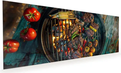 Produktbild von Küchenrückwand Spritzschutz Glas mit Motiv Sommergrillfest 40 x 40 cm
