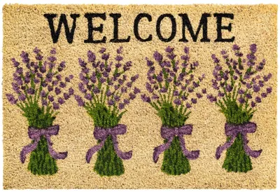 Produktbild von Kokosmatte Lavendel Welcome Spruch als aussen Sauberlaufmatte