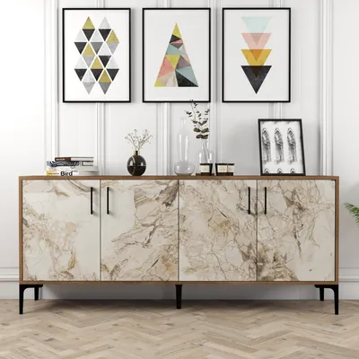 Image de Skye Decor, Kiev - Noyer, marbre blanc, meubles de salon, noyer, 180 x 78 x 35 cm