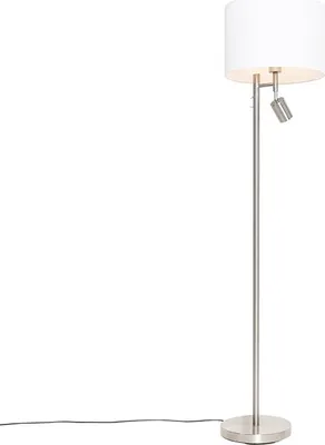 Zdjęcie produktu dla Lampa stojąca ze stali z białym kloszem i lampką do czytania - Jelena