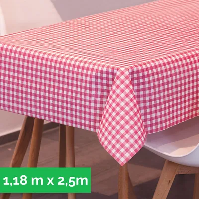 Produktbild von Tischdecke aus stoffähnlichem Vlies, 1m x 2,50m Karomuster, Weiß-Rot,  100