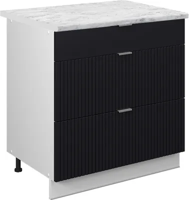 Produktbild von Küchenunterschrank Vicco Fame-Line Schwarz gestreift 80 cm mit 3 Schubladen, AP Marmor, Model 50871