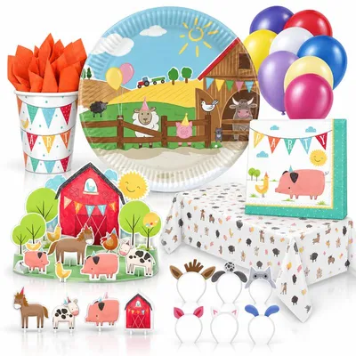 Produktbild von Bauernhof Party Set Kinder Geburtstagsdeko Kindergeburtstag Deko Tiere
