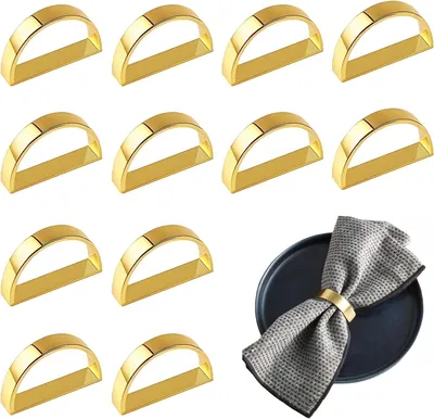 Produktbild von 12 D-förmige goldene Serviettenringe aus Metall, mattgold, für Hochzeiten, Jubiläen und elegante Abendessen