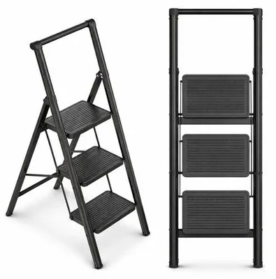 Image de Escalier pliant en acier avec revêtement antidérapant – marches larges, 2 à 4 marches, charge max. 270 kg – pour la maison, la cuisine et le bureau