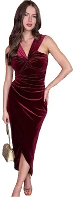 Image de Ax - Robe midi pour femme, nouée, en velours GT13983 (36 DE) (bordeaux)