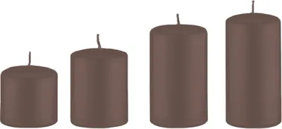 Produktbild von 4er Set Adventskerzen, Stumpenkerzen abgestuft Mocca Ø 5 cm (Höhen 6, 8, 10 und 12 cm)
