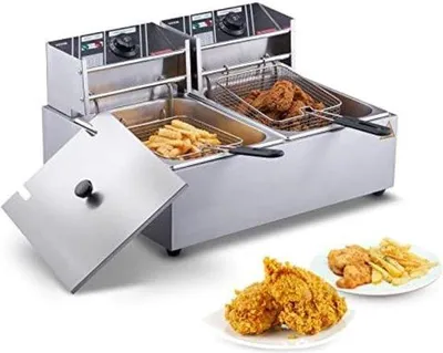 Image de Friteuse double, acier inoxydable, 3000 W, 6 kg, 45 x 55 cm
