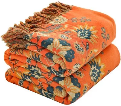 Produktbild von Unyqoos® Boho-Baumwolldecke, wendbar 150 x 200 cm – 100% Baumwolle, gelb/grün für Sofa, Bett & Stuhl
