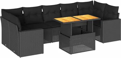 Immagine prodotto di vidaXL Set di divani da giardino a 8 pezzi con cuscini in rattan nero