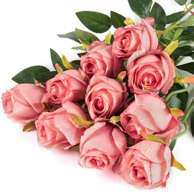 10 Kunstrosen, rosa, 50 cm, Seide, für Hochzeit & Deko