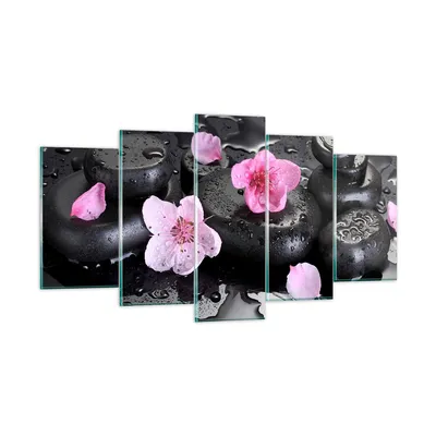 Produktbild von Bilder auf glas - Blumen Steine Tropfen Spa - 160x85cm - Glasbilder - Wandbilder - Kunstdruck - zum Aufhängen bereit - Wanddekoration aus Glas - Glas Bilder - Wandbild auf Glas - GEA160x85-2714