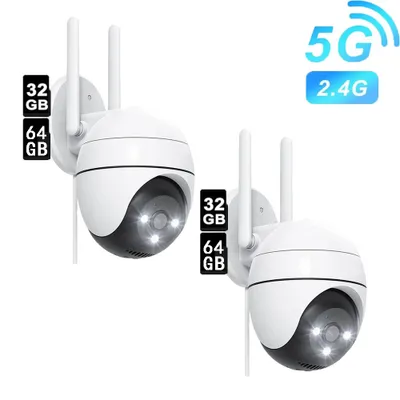 Produktbild von 360° PTZ Außenkamera 2K 5MP WLAN Überwachungskamera mit Farbnachtsicht 15m 2PCS mit 32&64GB