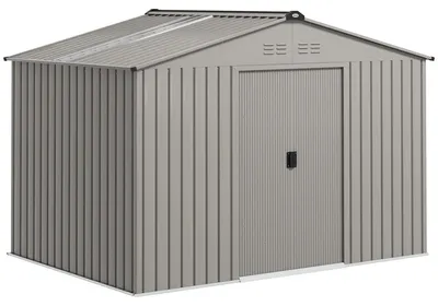 Obrázek produktu pro Zahradní domek – skladovací budka – pozinkovaná ocel – vodotěsná – 4,9 m² – 277 × 195 × 192 cm – šedá barva
