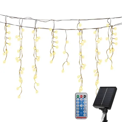 Obrázek produktu pro Clanmacy 400LEDs 10M solární LED ledový déšť víla světla venkovní vnitřní rampouch opona vánoční světla 8 modů vánoční dekorace strana zahrada teplá bílá