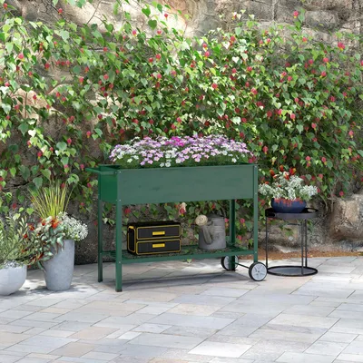 Produktbild von Sweiko Hochbeet Pflanzbeet Pflanzkasten, 1 Ablage, 2 Rollen, 109 cm x 44 cm x 80 cm, Grün