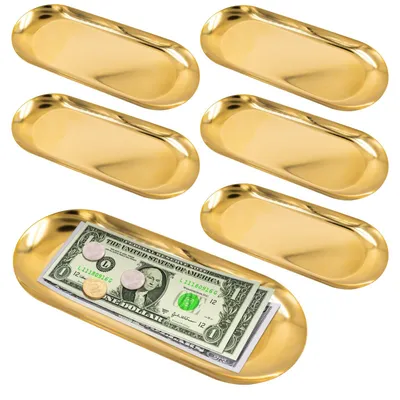 6 ovale Serviertabletts aus Edelstahl, Gold, 22x9x1 cm