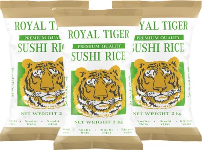 Produktbild von Royal Tiger Sushireis, 3x 2kg, Reis für Sushi, Risottoreis, Rundkornreis