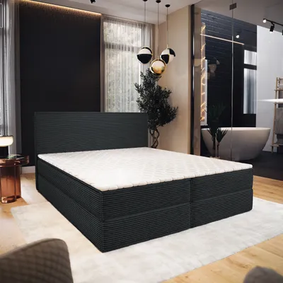 Produktbild von Masseno Boxspringbett PELLIO 160x200 cm Komplett-Set mit Bonell Matratze und Topper, Polsterbett mit Bettkästen -Schwarz, POSO 135