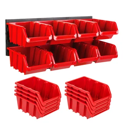Obrázek produktu pro Dílenská nástěnná police s boxy 39 x 13 cm Sada pro skladování drobných dílů 8 boxů