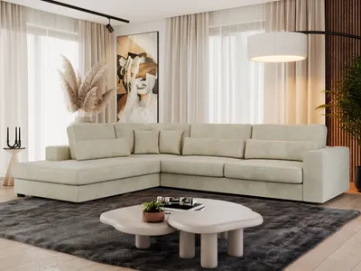 Produktbild von MKS MEBLE Ecksofa Sofa L-Form Grau Struktur, Wohnlandschaft L-Form, Couch L Form, Sofagarnitur Couchgarnitur Polsterecke, Breite: 316 cm - Savona L - Beige Velvet - Links
