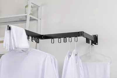 Image de Étagère à linge pliable - Sèche-linge mural - Pour sécher les vêtements - 15 crochets - 126 cm - Noir
