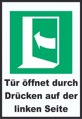 Produktbild von Tür öffnet durch Drücken auf der linken Seite A3 Rückseite selbstklebend Schild