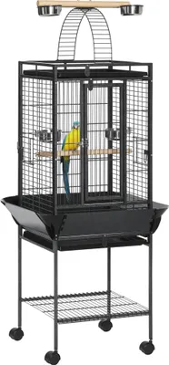 Produktbild von Vogelkäfig - Mit Rollen - Stahl - 62,5×62,5×156 cm - 4 Futternäpfe - Grau
