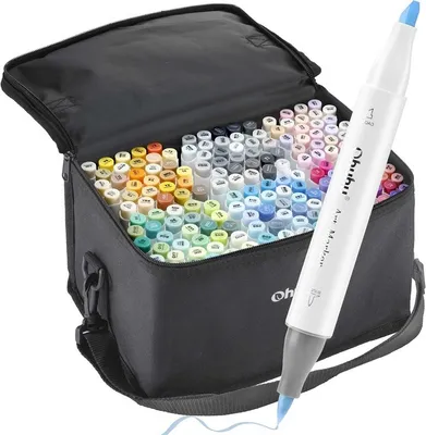 Obrázek produktu pro Lihové fixy OHUHU oboustranné Brush & Chisel, 168 ks + blender
