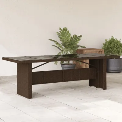 Produktbild von "2026 Promotion" Gartentisch mit Glasplatte Braun 240x90x75 cm Poly Rattan - Gartentische CC22262