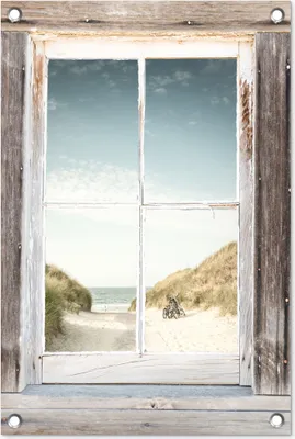 Produktbild von MuchoWow® 40x60 cm Outdoor-Poster Gartendeko Sichtschutz Garten Poster für den Garten  Aussicht - Strand - Fahrrad