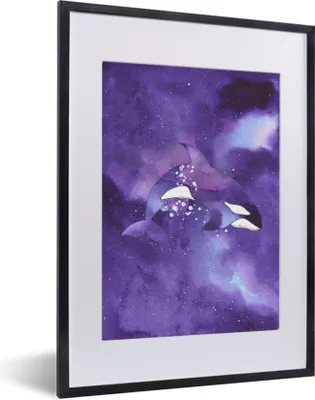 Produktbild von MuchoWow® MuchoWow® Gerahmtes Poster Fisch - Meer - Lila - Aquarell 30x40 cm - Poster mit zchwarzem Bilderrahmen - Wandposter Schlafzimmer