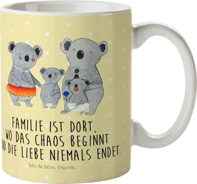 Produktbild von Mr. & Mrs. Panda Kunststoffbecher Koala Familie - Gelb Pastell - Geschenk, Mama, Trinklernbecher, Kindertasse, Schulkind Tasse, Pott, Haferl, Plastikbecher, Koalas, Papa