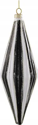 Image de Boule de Noël rayée en verre noir blanc goutte 25x8cm 1pc