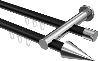 Produktbild von Interdeco Innenlaufstange / Gardinenstange mit Innenlauf Schwarz / Chrom, Typ Platon Savio (Kegel), 20 mm Ø 2-läufig, 200 cm